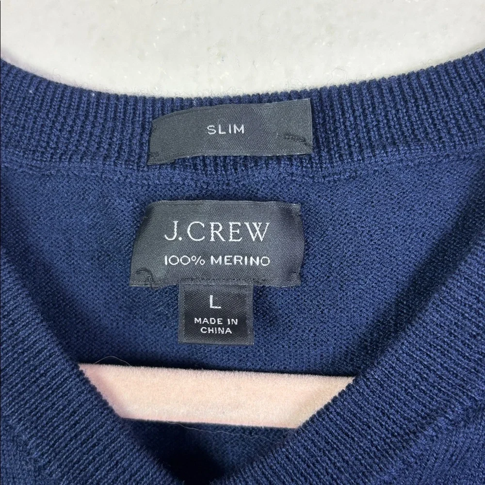 J. Crew 100% Merino Wool V-neck Dark Navy Blue Slim Pullover Sweater size Large